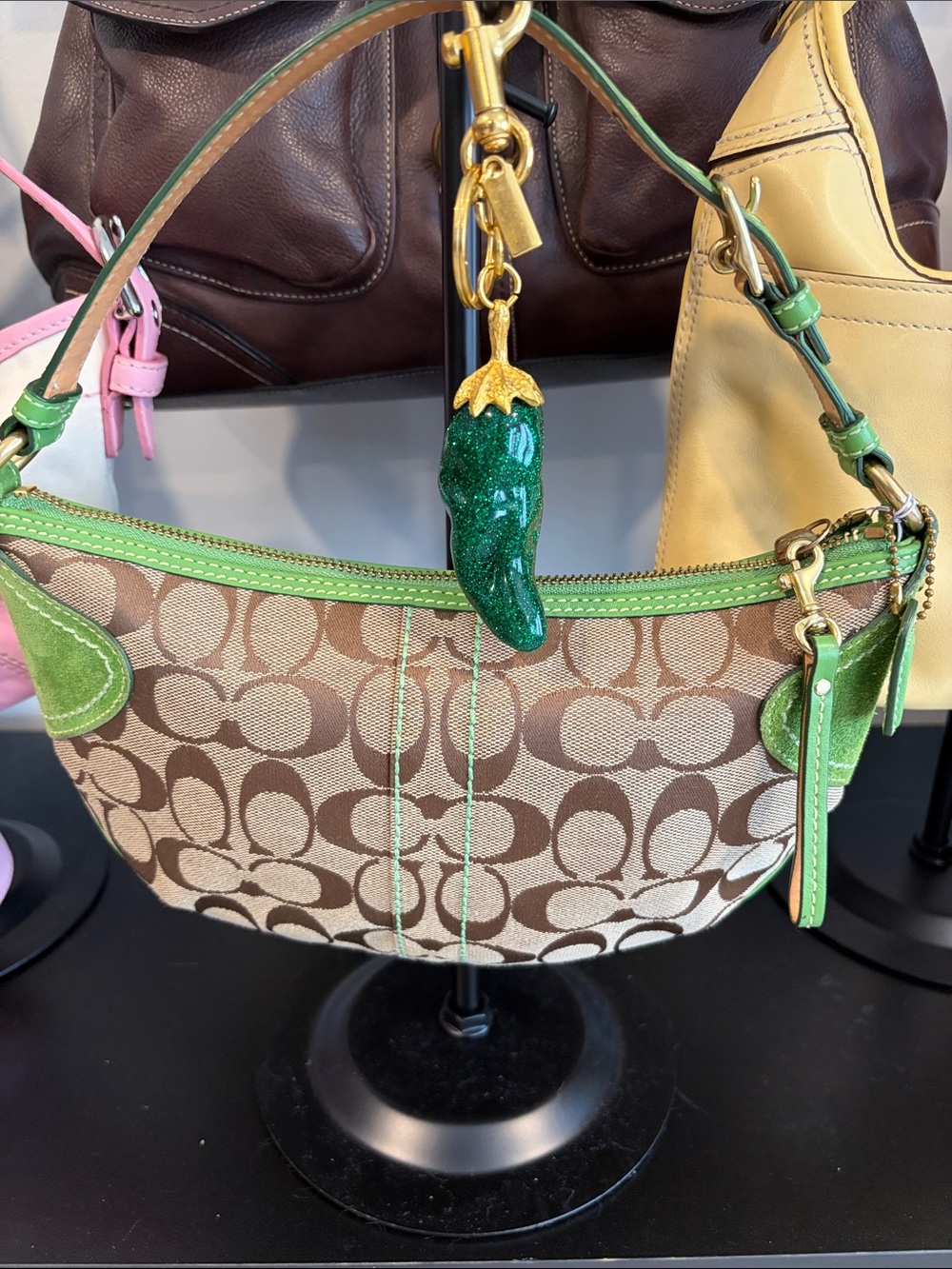 Y2K 2004 Coach Signature Canvas Mini Hobo Bag in Green Trim